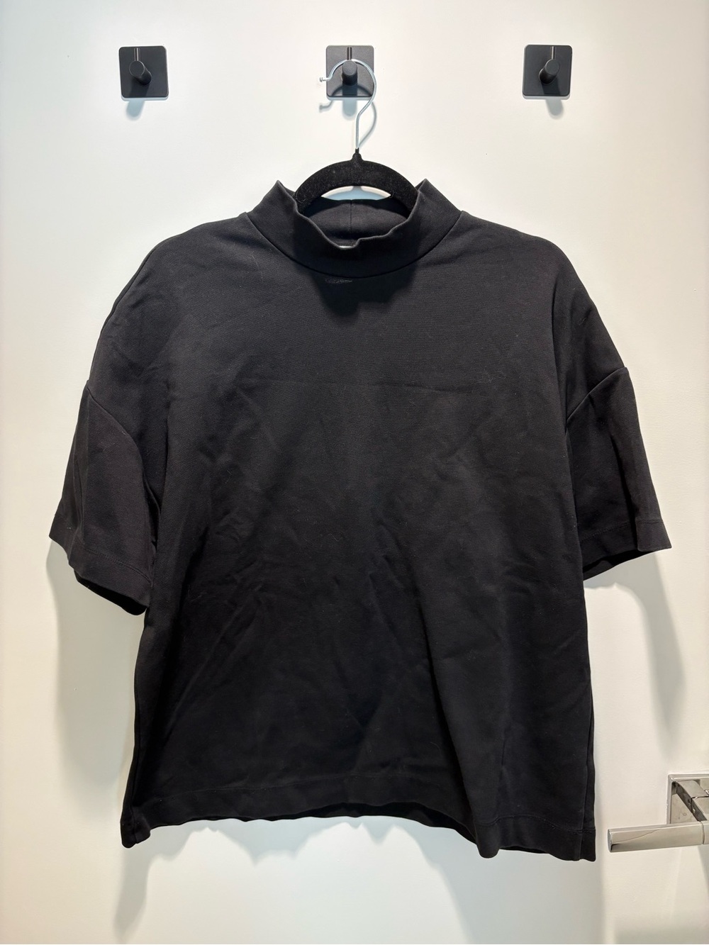 Selected Femme Black Mock Neck Short Sleeve Heavyweight Shirt